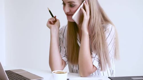 Blonde Business Woman Working at Modern Office