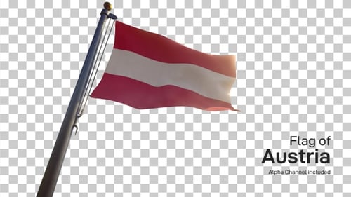 Austrian Flag Waving on Transparent Alpha Channel Background