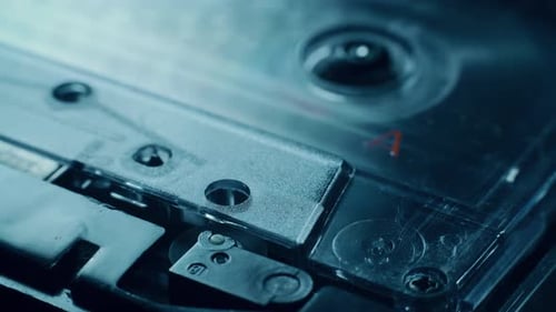 Vintage Cassette Tape Reel Spinning Close Up