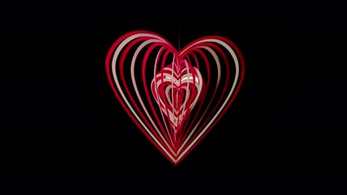 Layered Red and White Spinning Heart on Black