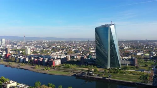 Edificio del BCE en el río Meno, Fráncfort del Meno, Hesse, Alemania