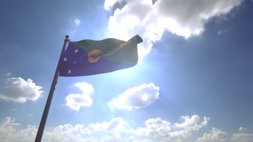 Christmas Island Flag Waving Against Bright Sunny Sky