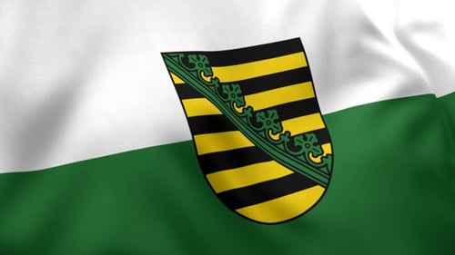 Realistic Waving White and Green Flag with Coat of Arms Loop