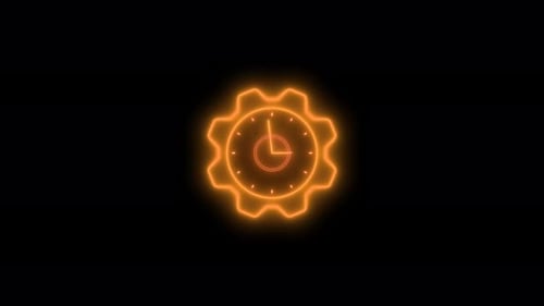 Neon Digital Gear and Clock Settings Icon Animation