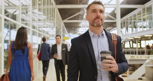Business People Walking in Airport Hallway
