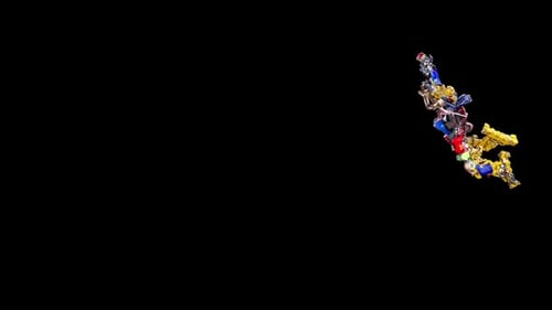 Animated Colorful Toy Robot Walking on Black Background