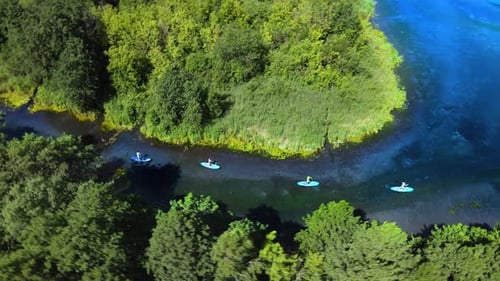 Organization of commercial sup tour. Young people learn to stand on paddleboards