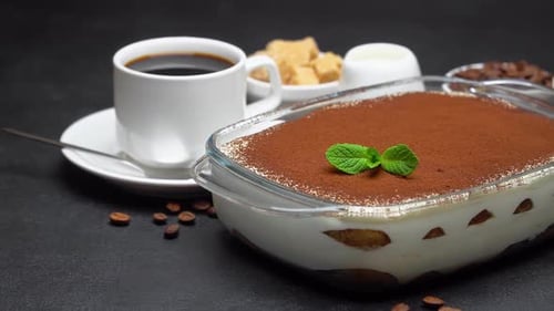 Delicious Tiramisu with Coffee and Fresh Mint