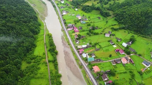 Small Village with a Beautiful Landscape Mountain Countryside with Traditional Rural Community