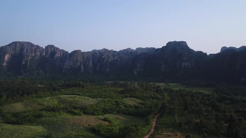 Nature landscape near town of Vang Vieng in Laos seen from the sky