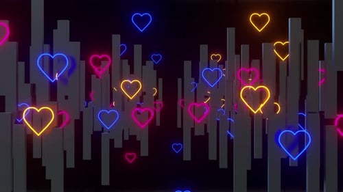 Glowing Neon Hearts Tunnel Loop Background