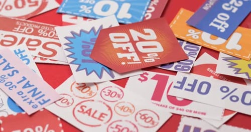 Pile of Colorful Discount Sales Coupons