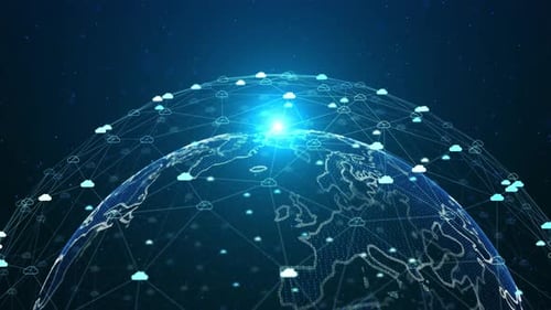 Cloud Computing Cybersicherheit digitale Datentechnologie-Netzwerkverbindung auf der ganzen Welt.