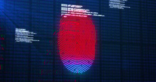 Futuristic Digital Fingerprint Scan with Binary Code Data