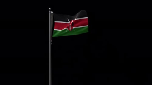 Realistic Waving Flag of Kenya On A Pole