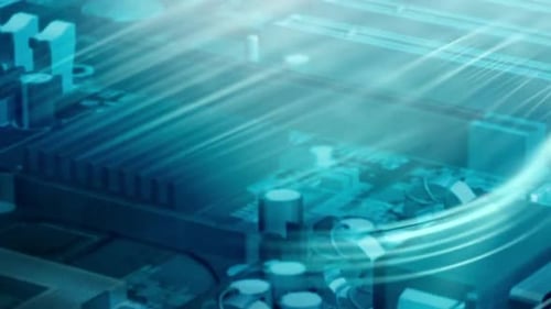 Futuristic Digital Circuit Board with Blue Light Rays Background