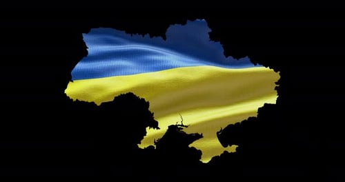 Ukraine Flag Waving in Map Outline with Alpha Channel