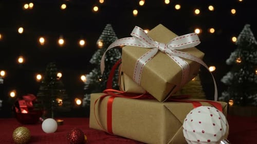 Festive Christmas Presents and Decorations Twinkling Warmly