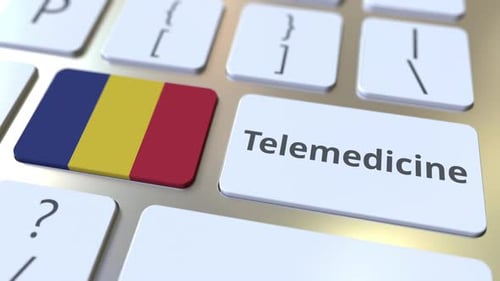 Telemedicine Keyword Press on Romanian Flag Keyboard