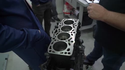 Engine Block and Cylinder Head in Workshop