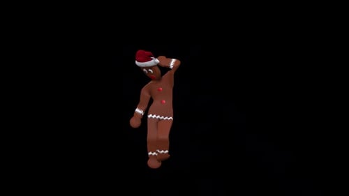 Dancing Christmas Gingerbread Man with Santa Hat Character Loop