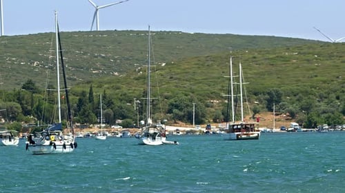 Recreational Boats And Electric Wind Tribunes In The Marina 2
