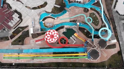 Top View Of An Empty Aquapark In Nessebar, Bulgaria - aerial drone