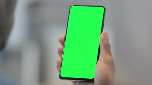 Using Smartphone with Green Chroma Key Screen Close Up