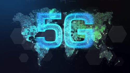 Digital 5G Technology Global Network with World Map Animation