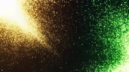 Golden and Green Sparkling Particles Fluid Background