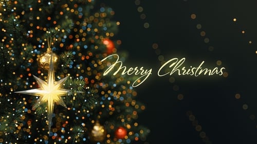 Animated Christmas Tree with Sparkling Star and Bokeh Lights