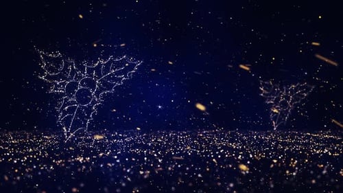 Festive Holly Leaves Sparkling Particle Background