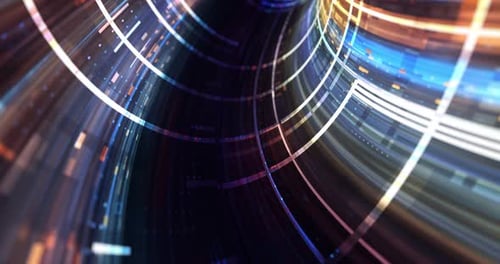 Abstract neon lights Sci-Fi futuristic Hi Tech virtual reality tunnel.