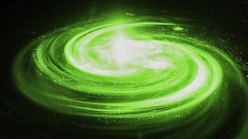 Abstract Green Spiral Galaxy and Light Tunnel Background