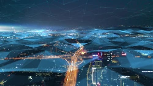smart Connected city skyline. Futuristic network concept, city Technology.