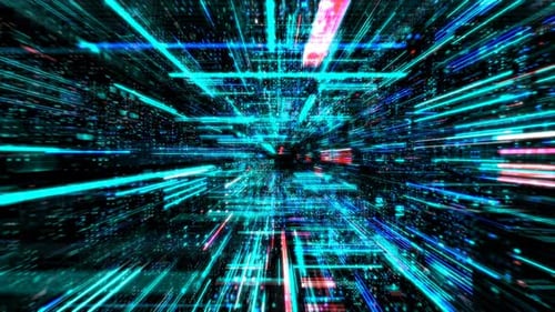 Abstract digital virtual city with technology and connection. 3D render 4K loop