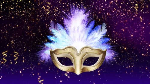 Golden Feathered Masquerade Mask with Sparkling Glitter Background