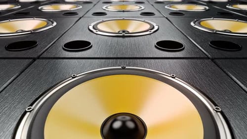 Vorwärts über Audio mit gelben Membranen, die moderne Musik abspielen