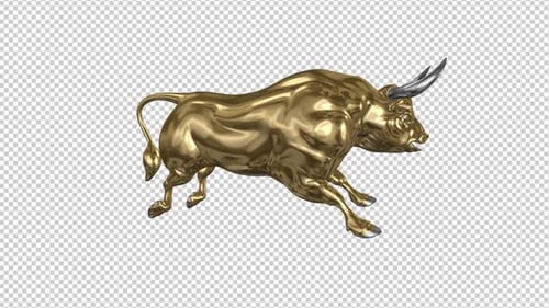 Running Bull - Gold and Silver - Side View - Transparent Loop