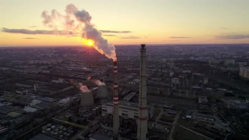 Pipes Pollute the Atmosphere of the Industry with Smoke Pollution Near the City