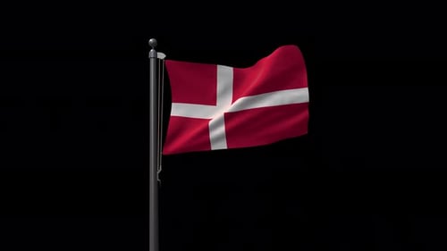 Danish Flag Waving on Flagpole Animation with Alpha Channel