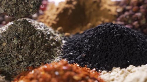 Assorted Spices and Herbs Displayed in Close Up