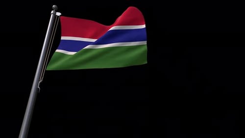 Realistic Waving Flag of The Gambia on a Flagpole