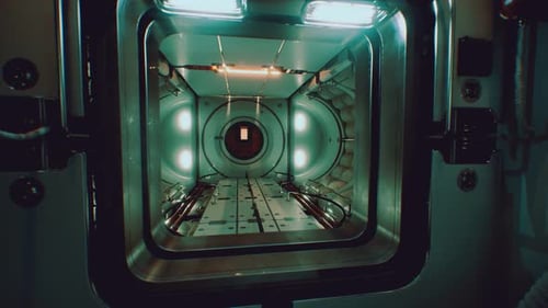 Interior futurista de una nave espacial oscura
