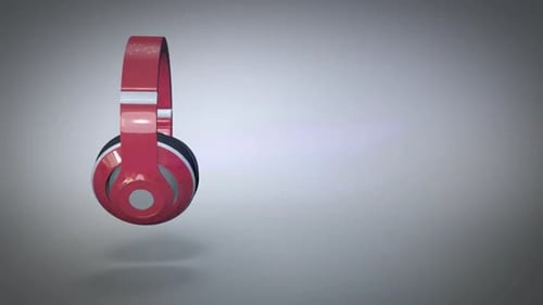 3D Animated Red Headphones Rotating Object