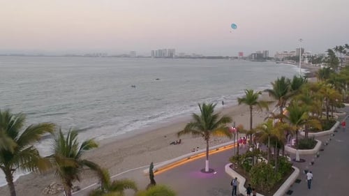 Idyllic Beachfront at Sunset, Aerial View