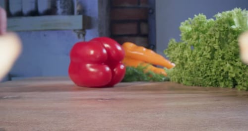 Cutting Red Vegetarian Fresh Pepper