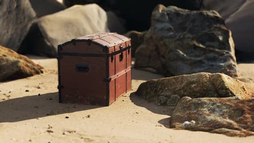 Schatztruhe in Sanddünen am Strand