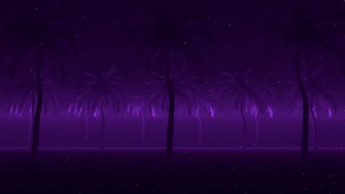 Retro Futuristic Neon Palm Trees Starry Night