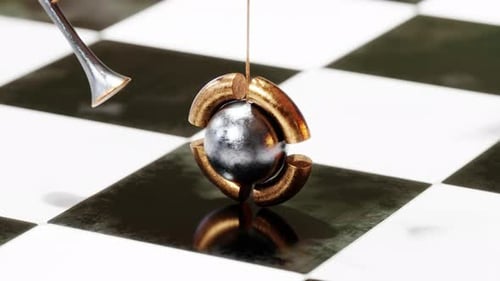 Geometric shapes swinging through ring. 3d animation looped